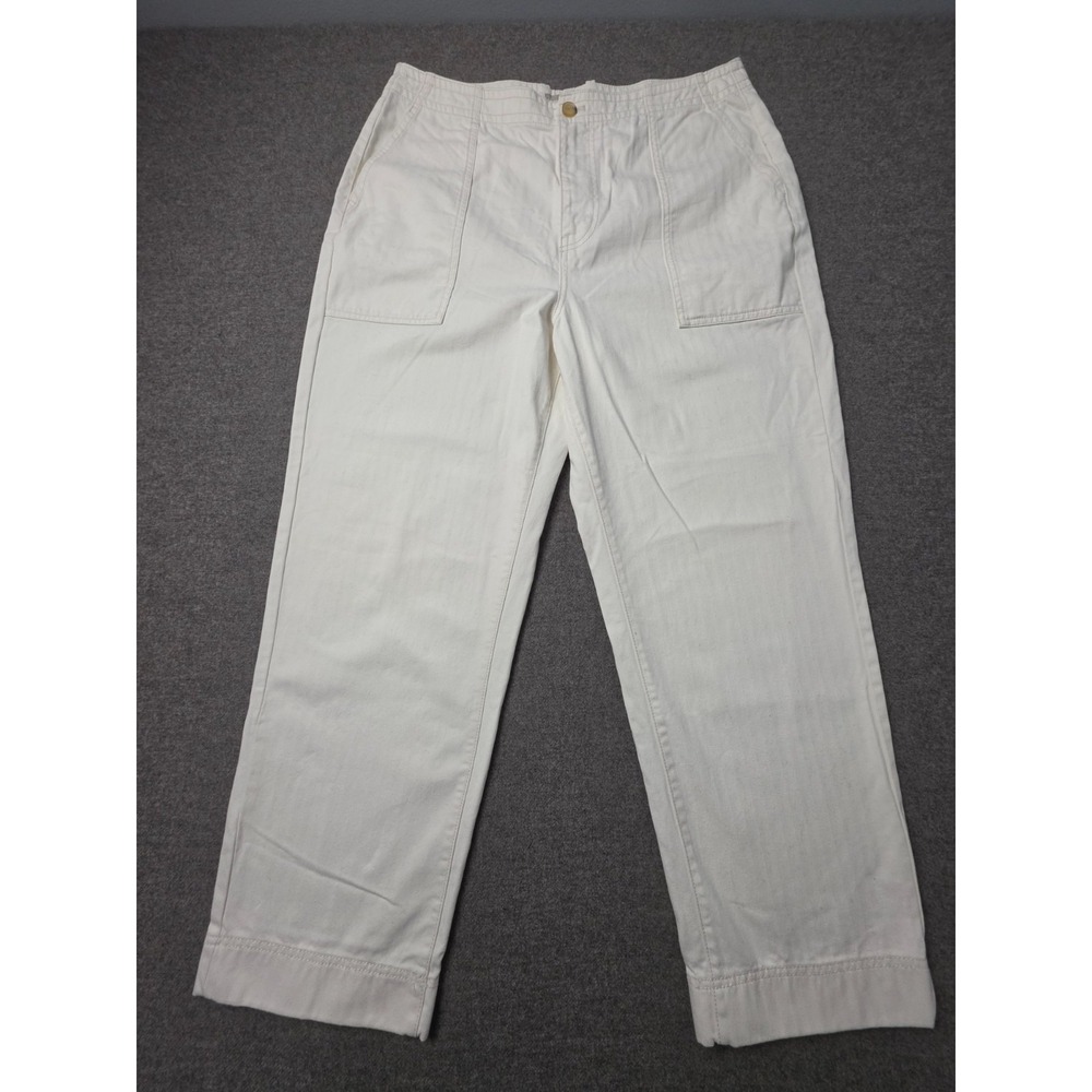 Everlane Utility Pants Women 14 Bone Organic Cotton Straight Leg High Rise White